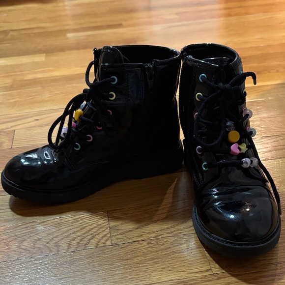 The Children's Place Other - The Children's Place Shiny Black Boots with Multicolor Beads